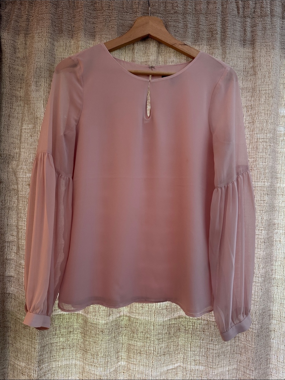 Express Blush Pink Long-Sleeve Sheer Sleeve Blouse